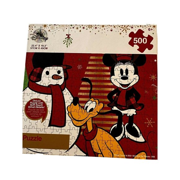 Disney Store New In Box Deluxe 500 Piece Mickey Minnie Pluto Holiday Puzzle - Picture 1 of 11